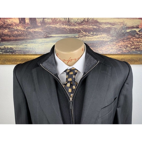 41L Gianni Versace Couture Black Striped Blazer Suit Jacket - Picture 4 of 13